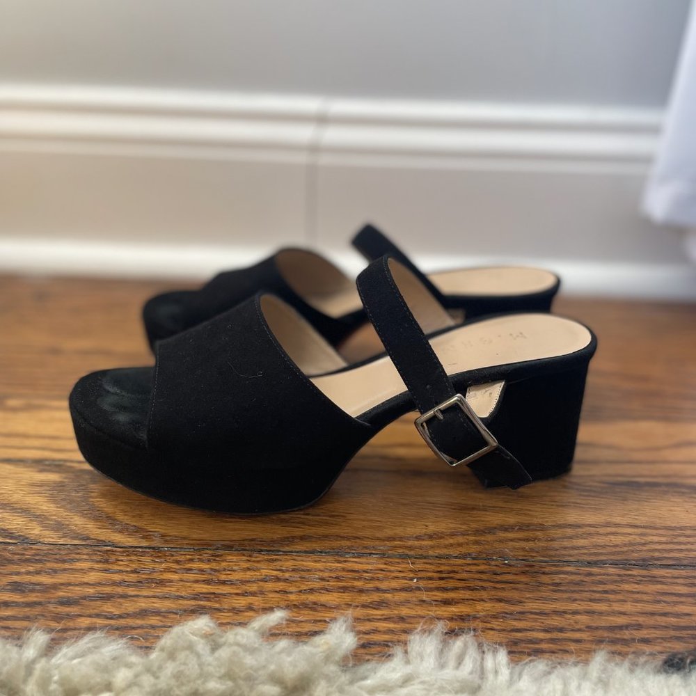 M. Gemi The Bella Suede Platform Heel, in BLACK Size 7 / 36.5